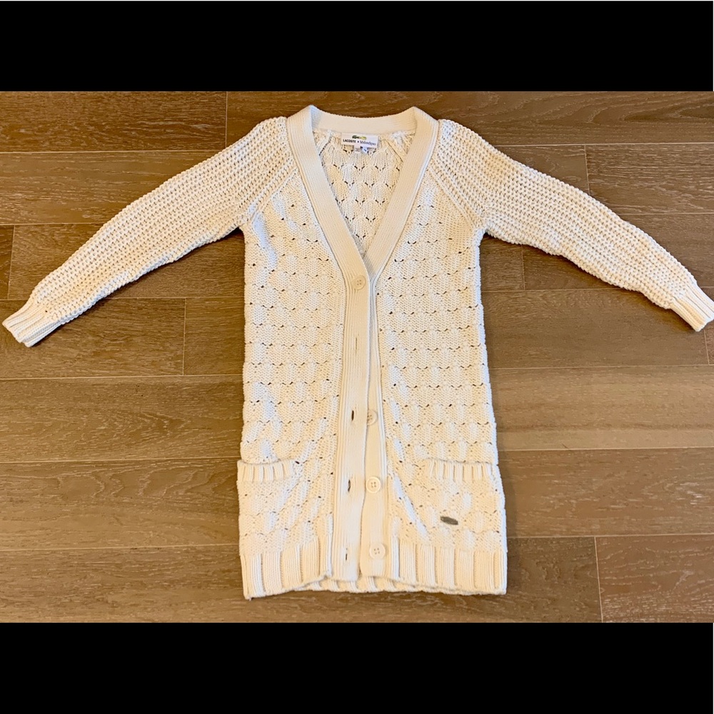 Lacoste Beige Cream Cable Knit Cardigan Sweater